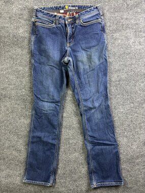 Carhartt Relaxed Fit Flannel Lined Jeans Womens 4 Tall Medium Wash Blue Denim